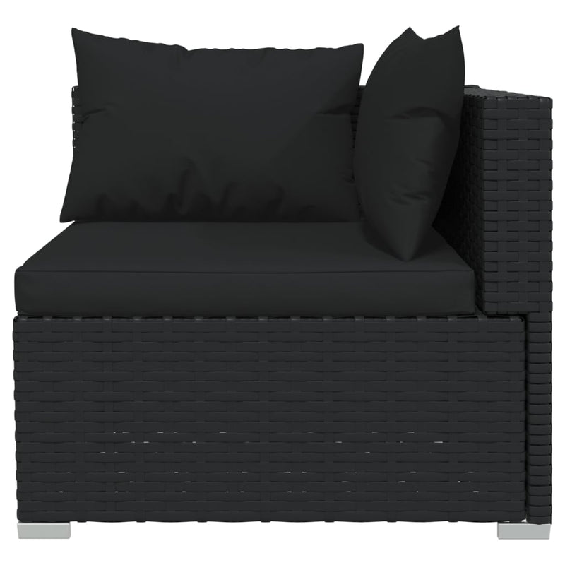 3-Seater Sofa with Cushions Black Poly Rattan