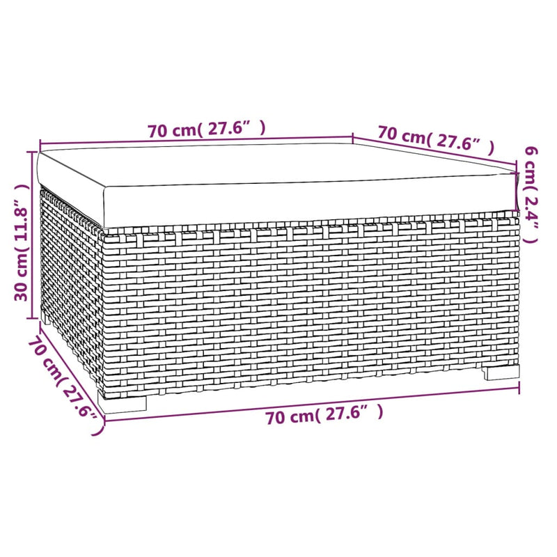 Garden Footrest with Cushion Black 70x70x30 cm Poly Rattan