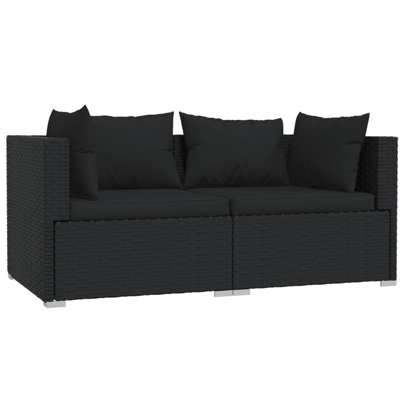 3 Piece Garden Lounge Set with Cushions Black Poly Rattan