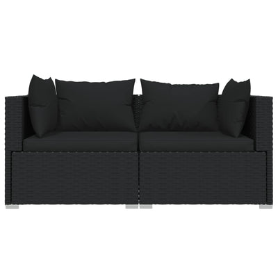 3 Piece Garden Lounge Set with Cushions Black Poly Rattan