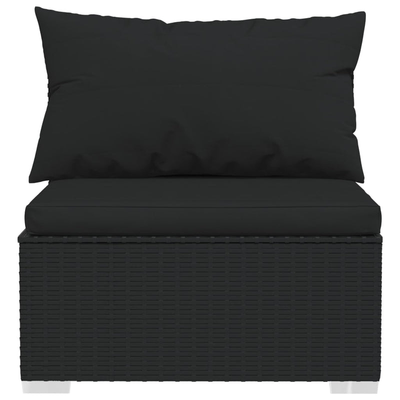 3-Seater Sofa with Cushions Black Poly Rattan