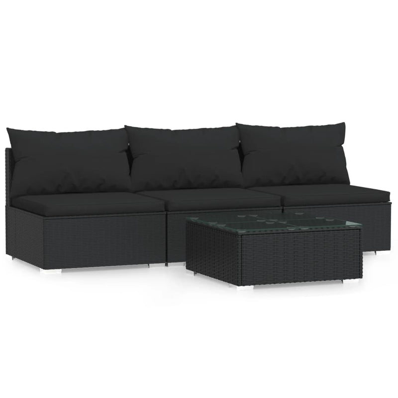 4 Piece Garden Lounge Set with Cushions Black Poly Rattan