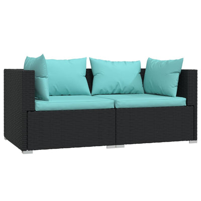 2-Seater Sofa with Cushions Black Poly Rattan