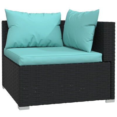 2-Seater Sofa with Cushions Black Poly Rattan