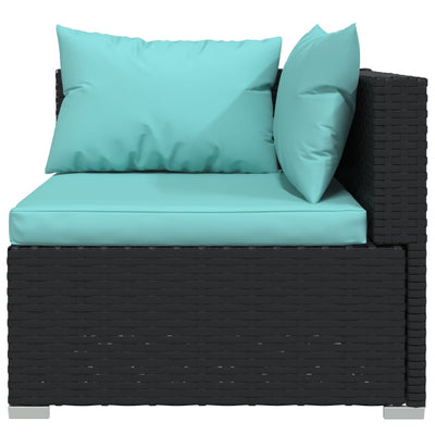 2-Seater Sofa with Cushions Black Poly Rattan