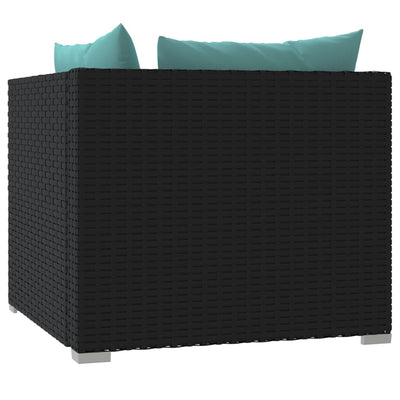 2-Seater Sofa with Cushions Black Poly Rattan