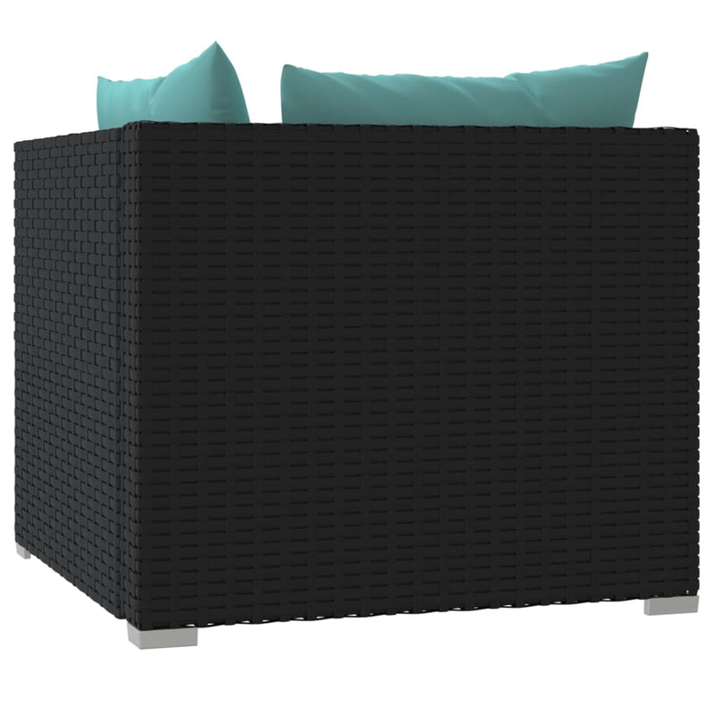 2-Seater Sofa with Cushions Black Poly Rattan