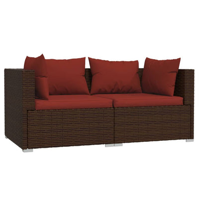 2-Seater Sofa with Cushions Brown Poly Rattan