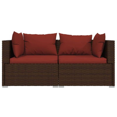 2-Seater Sofa with Cushions Brown Poly Rattan