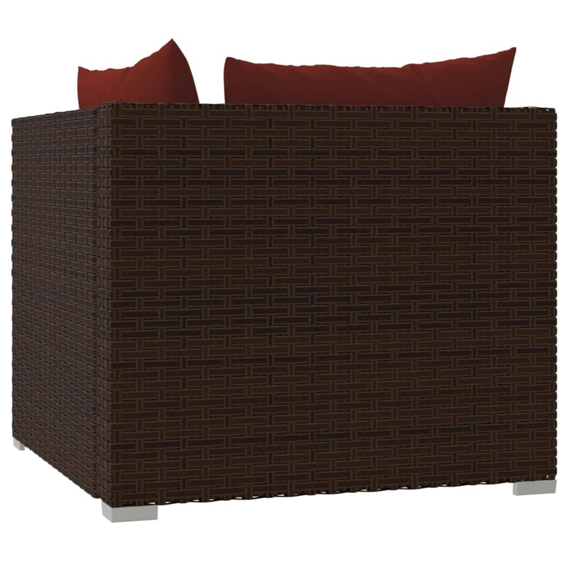 2-Seater Sofa with Cushions Brown Poly Rattan