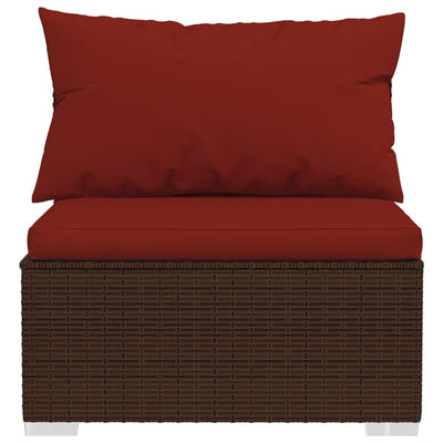 3-Seater Sofa with Cushions Brown Poly Rattan