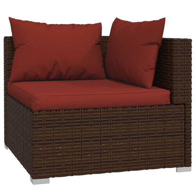 4 Piece Garden Lounge Set with Cushions Brown Poly Rattan