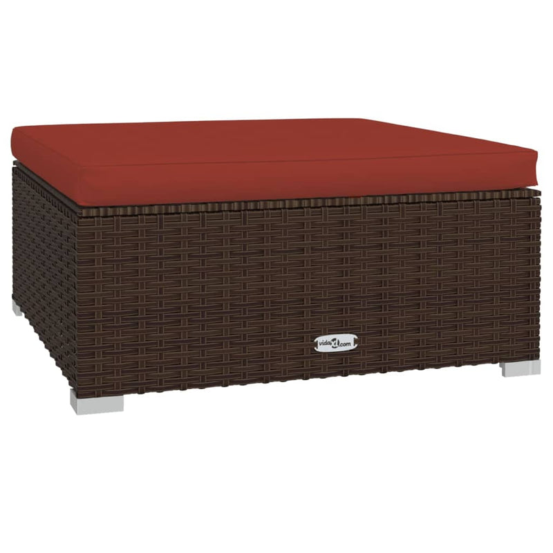 Garden Footrest with Cushion Brown 70x70x30 cm Poly Rattan