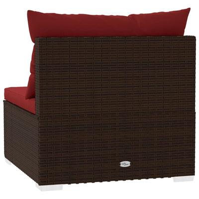 Garden Middle Sofa with Cushions Brown Poly Rattan