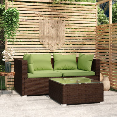 3 Piece Garden Lounge Set with Cushions Brown Poly Rattan