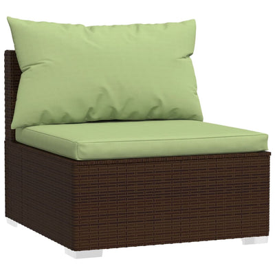 Garden Middle Sofa with Cushions Brown Poly Rattan