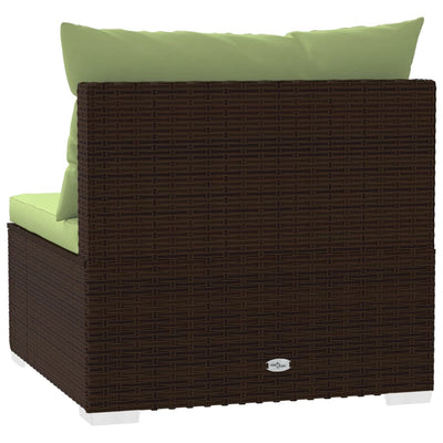 Garden Middle Sofa with Cushions Brown Poly Rattan