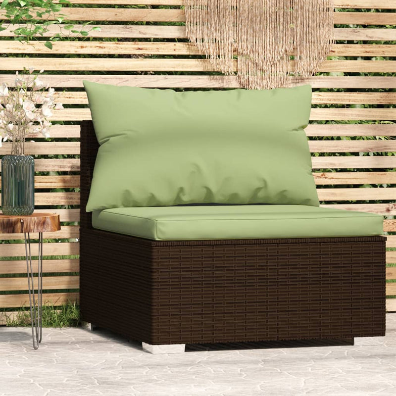 Garden Middle Sofa with Cushions Brown Poly Rattan