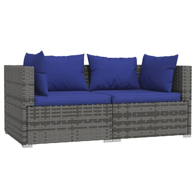 3 Piece Garden Lounge Set with Cushions Grey Poly Rattan