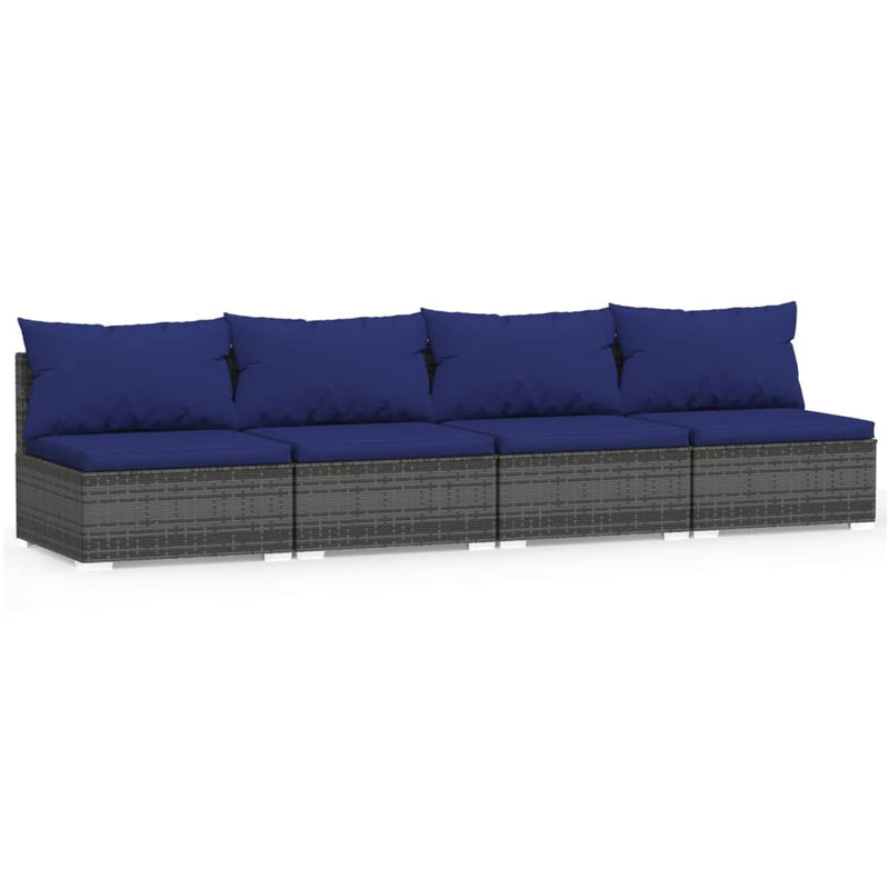 4-Seater Sofa with Cushions Grey Poly Rattan