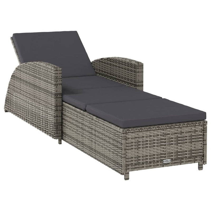 Sun Lounger with Dark Grey Cushion Poly Rattan Grey