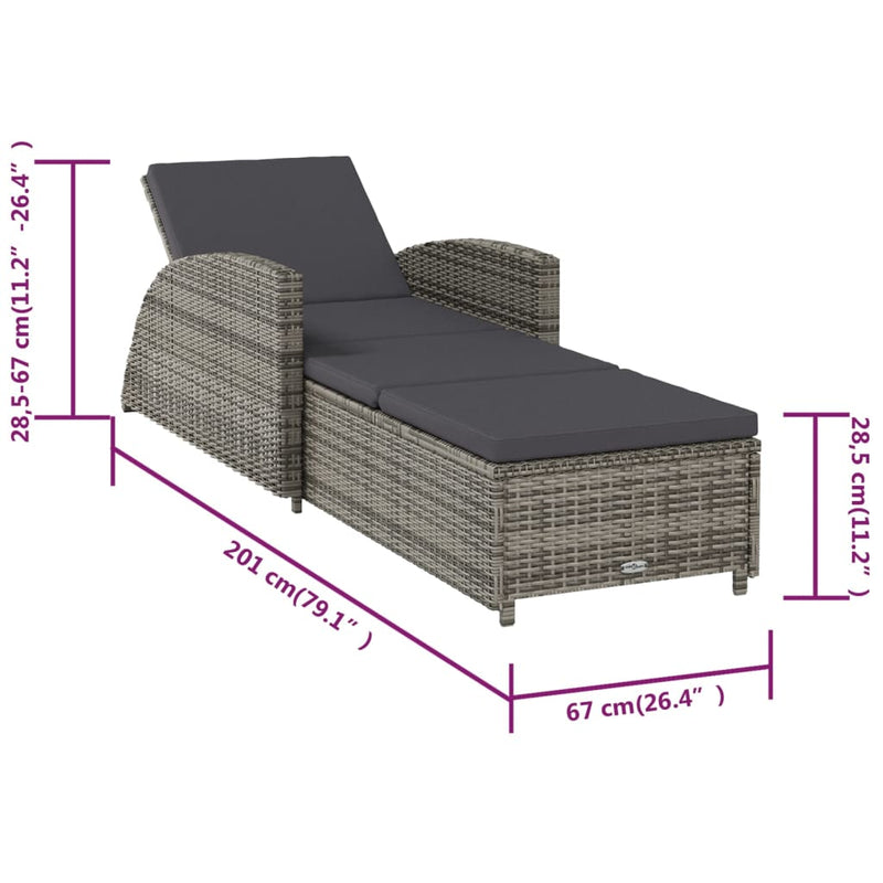 Sun Lounger with Dark Grey Cushion Poly Rattan Grey