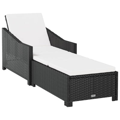 Sun Lounger with Cream White Cushion Poly Rattan Black