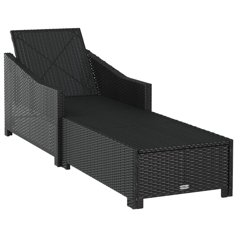 Sun Lounger with Cream White Cushion Poly Rattan Black