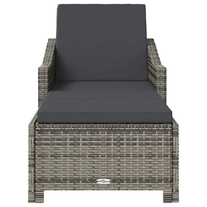 Sun Lounger with Dark Grey Cushion Poly Rattan Grey