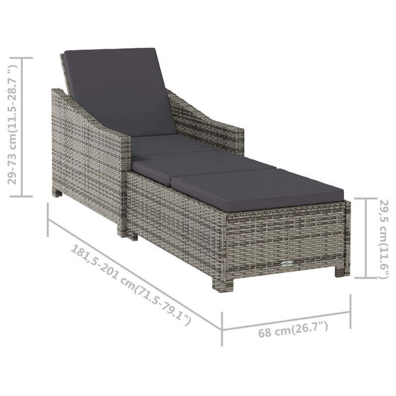 Sun Lounger with Dark Grey Cushion Poly Rattan Grey