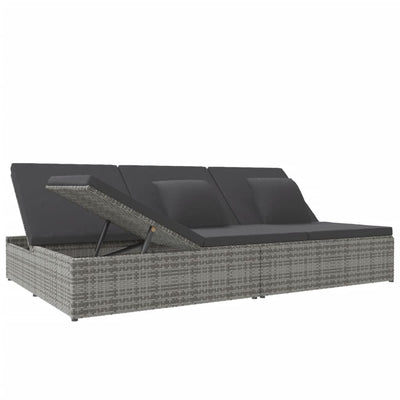 Convertible Sun Bed with Cushions Poly Rattan Dark Grey