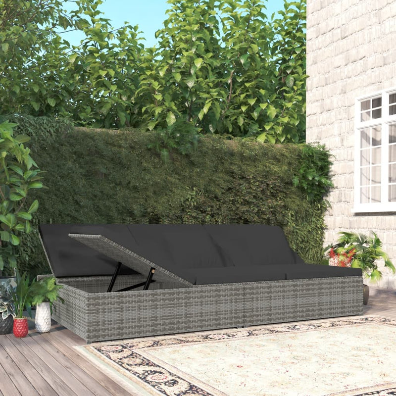 Convertible Sun Bed with Cushions Poly Rattan Dark Grey