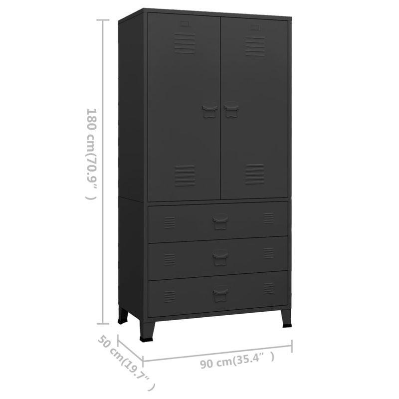 Industrial Wardrobe Black 90x50x180 cm Metal