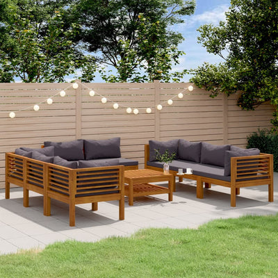 9 Piece Garden Lounge Set with Cushion Solid Acacia Wood