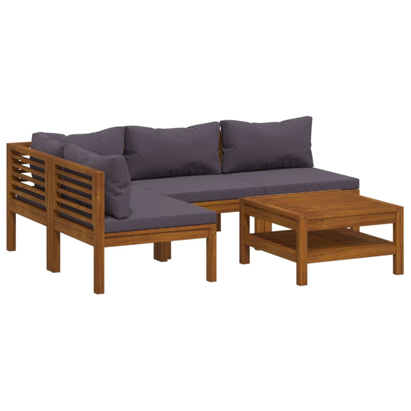 5 Piece Garden Lounge Set with Cushion Solid Acacia Wood