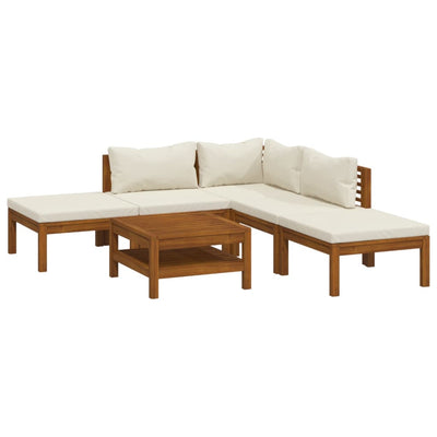 6 Piece Garden Lounge Set with Cream Cushion Solid Acacia Wood