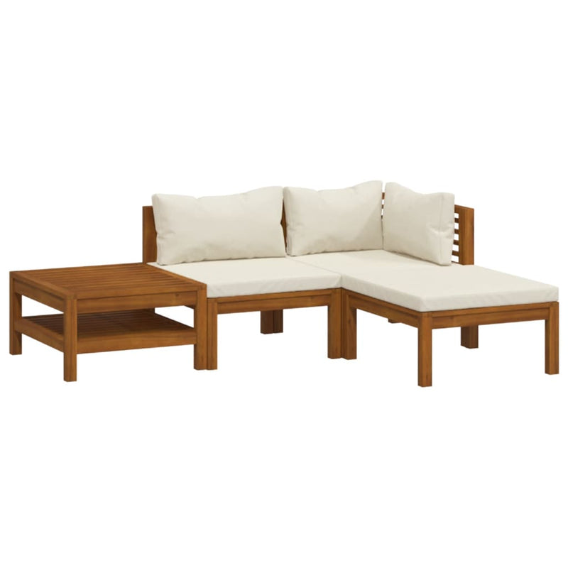 4 Piece Garden Lounge Set with Cream Cushion Solid Acacia Wood