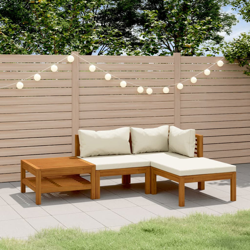 4 Piece Garden Lounge Set with Cream Cushion Solid Acacia Wood