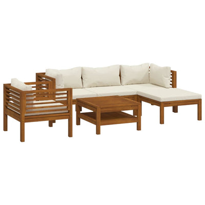 6 Piece Garden Lounge Set with Cream Cushion Solid Acacia Wood