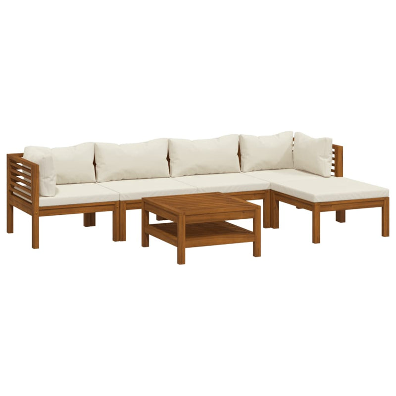 6 Piece Garden Lounge Set with Cream Cushion Solid Acacia Wood