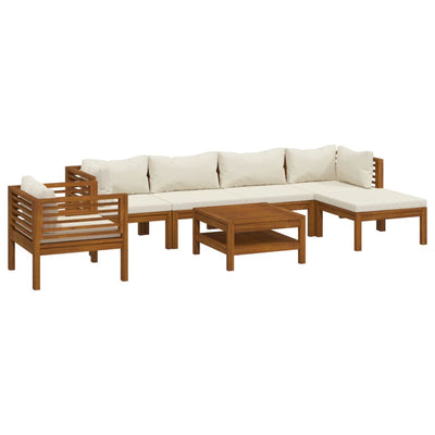 7 Piece Garden Lounge Set with Cream Cushion Solid Acacia Wood