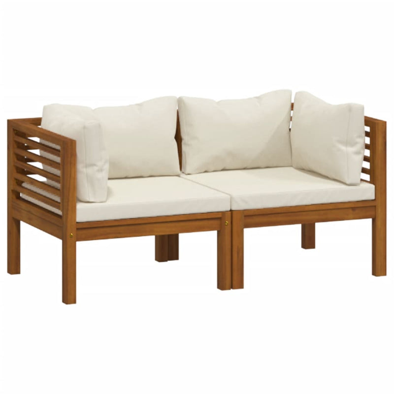 2-Seater Garden Sofa with Cream Cushions Solid Wood Acacia