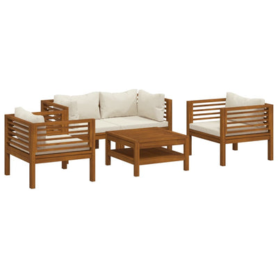 5 Piece Garden Lounge Set with Cream Cushion Solid Acacia Wood