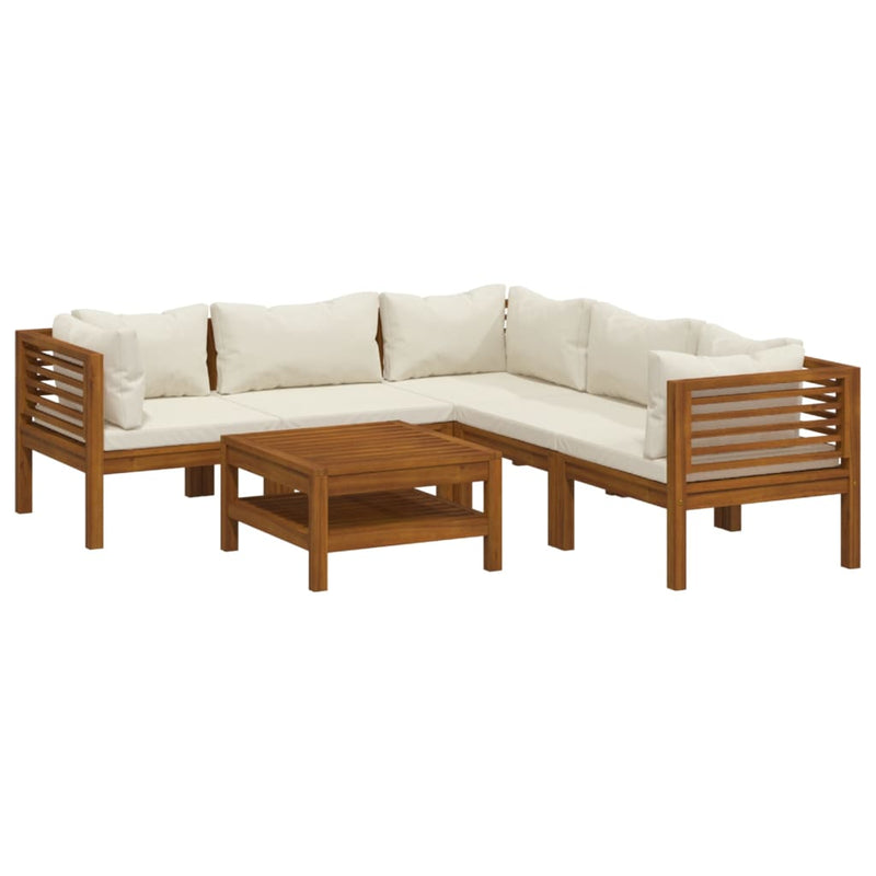 6 Piece Garden Lounge Set with Cream Cushion Solid Acacia Wood