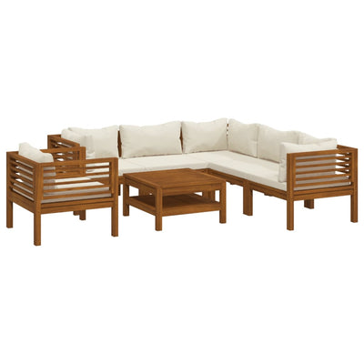 7 Piece Garden Lounge Set with Cream Cushion Solid Acacia Wood