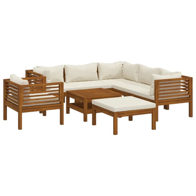 8 Piece Garden Lounge Set with Cream Cushion Solid Acacia Wood