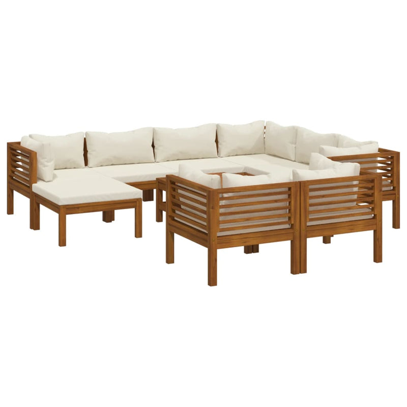 10 Piece Garden Lounge Set with Cream Cushion Solid Acacia Wood