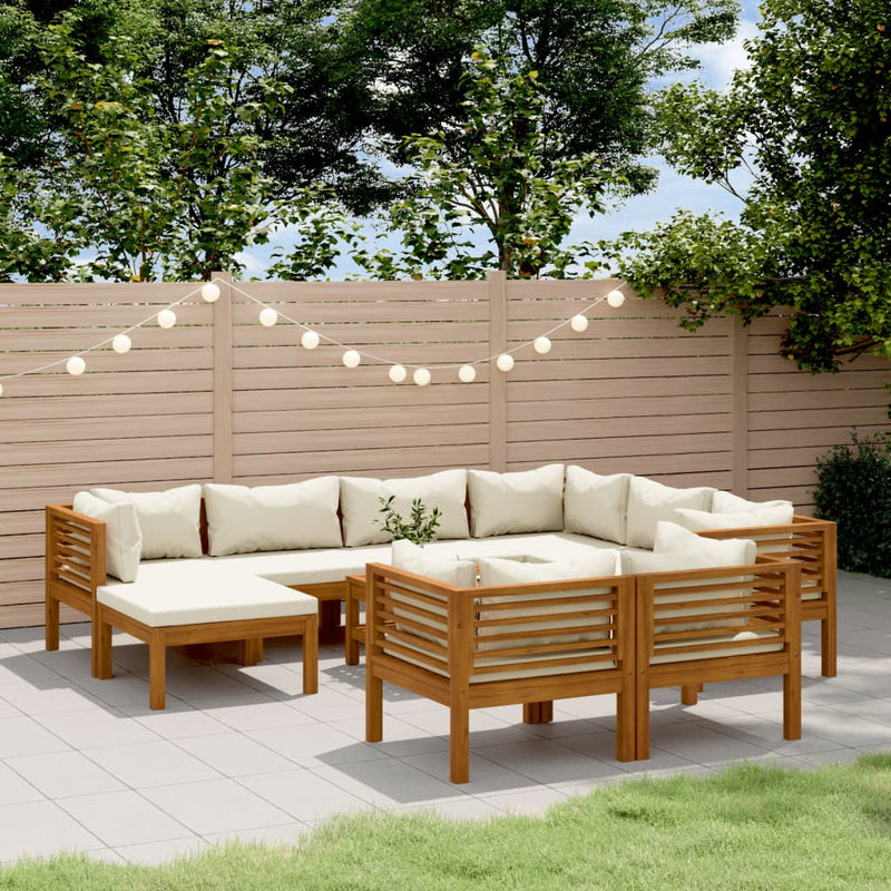 10 Piece Garden Lounge Set with Cream Cushion Solid Acacia Wood