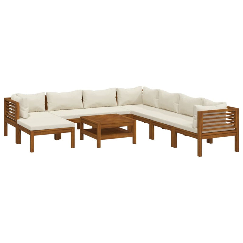 9 Piece Garden Lounge Set with Cream Cushion Solid Acacia Wood