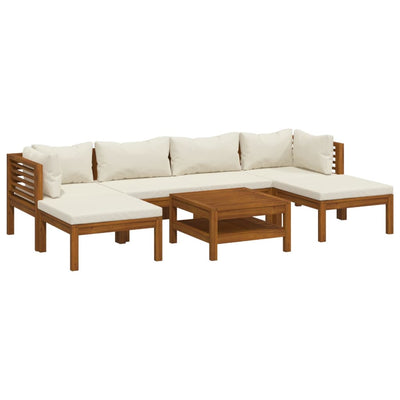 7 Piece Garden Lounge Set with Cream Cushion Solid Acacia Wood